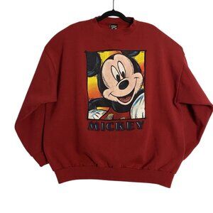 VTG Mickey Unlimited Disney Mickey Mouse Painting Red Crewneck Sweatshirt Sz 2XL